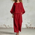 thumbnail image 1 of BRELIL Women Plus Size Two Piece Set Round Neck Batwing Sleeve Tops Wide Leg Pants Casual Loungewear Solid Boho Vacation Outfits Loose Travel Tracksuit, Red L, 1 of 7