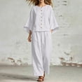 thumbnail image 1 of BRELIL Women Plus Size Two Piece Set Round Neck Batwing Sleeve Tops Wide Leg Pants Casual Loungewear Solid Boho Vacation Outfits Loose Travel Tracksuit, White XL, 1 of 7