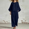 thumbnail image 1 of BRELIL Women Plus Size Two Piece Set Round Neck Batwing Sleeve Tops Wide Leg Pants Casual Loungewear Solid Boho Vacation Outfits Loose Travel Tracksuit, Navy 2XL, 1 of 7