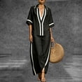 thumbnail image 1 of BRELIL Women Plus Size Two Piece Sets V Neck Short Sleeve Shirt Wide Leg Long Pants Casual Lounge Solid Boho Vacation Travel Outfits Fall Summer Tracksuit, Black 2XL, 1 of 7