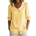 thumbnail image 1 of MORESEC Women Striped 3/4 Sleeve Button Down Blouse Collared Casual Loose Top for Summer Vacation Office Work Tee Shirts Travel Fashion Clothes, Yellow 2XL, 1 of 8