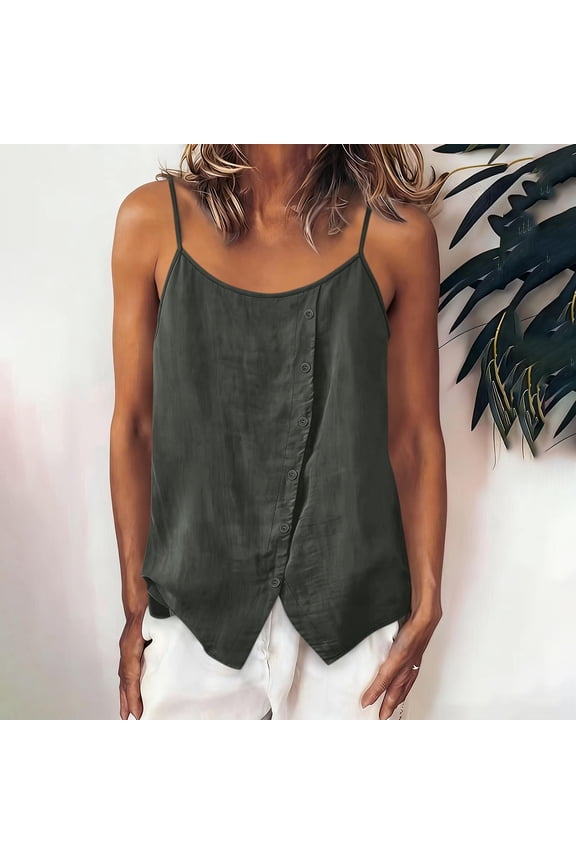 Women Summer Short Sleeve Button Down Tank Tops Cotton Linen V Neck Dressy Casual Blouses Cute T Shirts Vacation Beach Clothes, Dark Gray 2XL