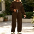 thumbnail image 1 of BRELIL Women Two Piece Set Long Sleeve Crop Top Wide Leg Drawstring Elastic Waist Casual Lounge Matching Outfits Solid Basic Tracksuit Travel Vacation, Brown S, 1 of 9