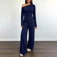 thumbnail image 1 of BRELIL Women Two Piece Sets Cold Shoulder Long Sleeve Tops Wide Leg Pants Casual Lounge Matching Set Solid Basic Pullover Outfits Travel Vacation Loungewear, Navy 2XL, 1 of 8
