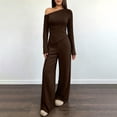 thumbnail image 1 of BRELIL Women Two Piece Sets Cold Shoulder Long Sleeve Tops Wide Leg Pants Casual Lounge Matching Set Solid Basic Pullover Outfits Travel Vacation Loungewear, Coffee S, 1 of 8