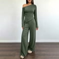 thumbnail image 1 of BRELIL Women Two Piece Sets Cold Shoulder Long Sleeve Tops Wide Leg Pants Casual Lounge Matching Set Solid Basic Pullover Outfits Travel Vacation Loungewear, Army Green M, 1 of 8