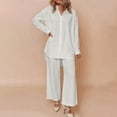 thumbnail image 1 of BRELIL Women Two Piece Sets Long Sleeve Shirt Wide Leg Pants Casual Solid Matching Set Collared Top Loungewear Work Office Outfits Tracksuit, White 2XL, 1 of 6