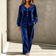 thumbnail image 1 of BRELIL Women Velvet V Neck Long Sleeve Pullover Tops Wide Leg Pants Two Piece Lounge Matching Set Casual Loose Solid Vacation Travel Outfits, Blue L, 1 of 7