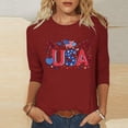 thumbnail image 1 of MORESEC Women's 4th of July Plus Size T-Shirts USA Flag Casual Basic Tee Round Neck 3/4 Sleeve Patriotic Holiday Graphic Tops Summer Vacation Fashion Clothes, Wine 2XL, 1 of 5