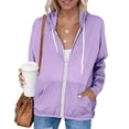 thumbnail image 1 of MORESEC Women's Casual Hooded Zip Up Jacket Loose Fit Solid Color Outerwear Spring Vacation Fashion Clothes, Purple M, 1 of 9