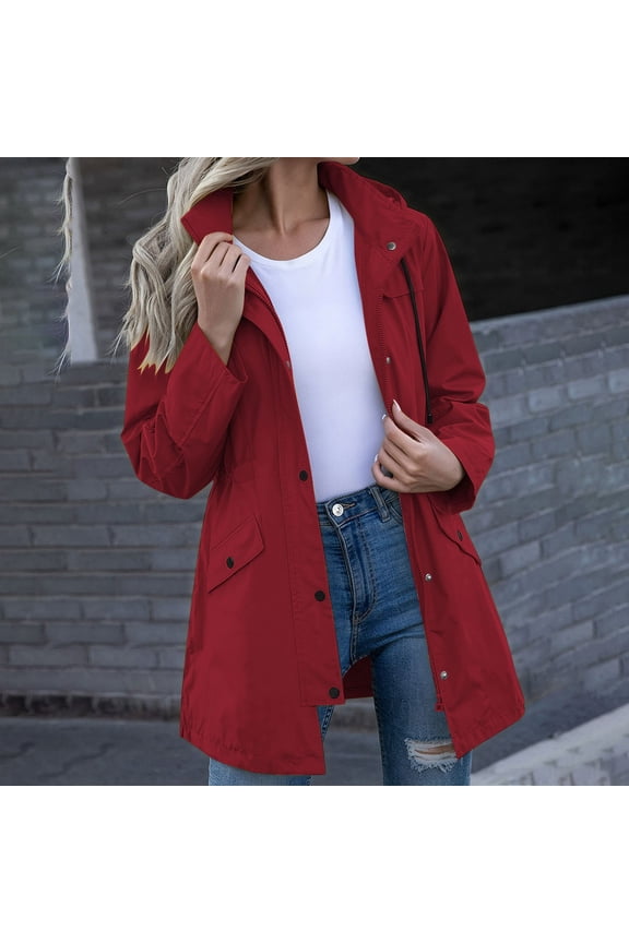 Women's Fall Winter Long Sleeve Button Down Collared Shirt Jacket Casual Open Front Blazer Coat Windbreaker Rain Jacket Outdoor Outerwear Work Office Outfits, Wine M