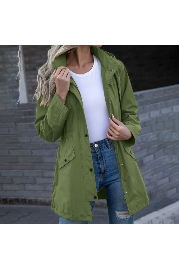 Women's Fall Winter Long Sleeve Button Down Collared Shirt Jacket Casual Open Front Blazer Coat Windbreaker Rain Jacket Outdoor Outerwear Work Office Outfits, Army Green M