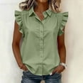 thumbnail image 1 of MORESEC Women's Plus Size Blouse Sleeveless Collared Ruffle Button Down Shirt Casual Party Wear Tops, Army Green M, 1 of 6