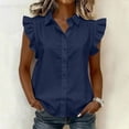 thumbnail image 1 of MORESEC Women's Plus Size Blouse Sleeveless Collared Ruffle Button Down Shirt Casual Party Wear Tops, Navy M, 1 of 6