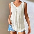 thumbnail image 1 of MORESEC Women's Plus Size Summer Tank Tops Cotton Linen V Neck Sleeveless Button Down Blouse Casual Boho Loose T-Shirt Solid Color Basic Tee Vacation Fashion Clothes, White 3XL, 1 of 7