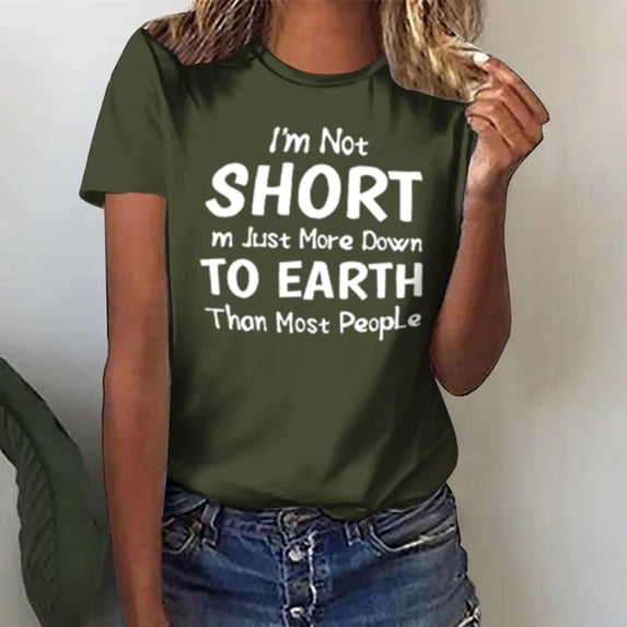 MORESEC Women's Plus Size T-Shirt Short Sleeve Casual Basic Tee Round Neck Solid Letter Graphic Beach Vacation Everyday Fashion Top, Army Green L
