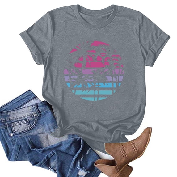 MORESEC Women's Plus Size Vintage Graphic T-Shirt Short Sleeve Loose Fit Casual Beach Tee Summer Vacation Fashion Top, Gray 3XL