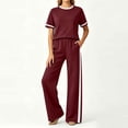 thumbnail image 1 of BRELIL Women's Two Piece Set Round Neck Short Sleeve Tshirt Wide Leg Elastic Waist Pants Casual Lounge Matching Sets Solid Basic Vacation Travel Outfits, Wine M, 1 of 6