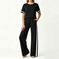 thumbnail image 1 of BRELIL Women's Two Piece Set Round Neck Short Sleeve Tshirt Wide Leg Elastic Waist Pants Casual Lounge Matching Sets Solid Basic Vacation Travel Outfits, Black XL, 1 of 6