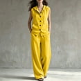 thumbnail image 1 of BRELIL Women's Two Piece Sets V Neck Sleeveless Hoodie Wide Leg Pants Casual Lounge Matching Sets Solid Boho Vacation Travel Outfits Loose Tracksuit, Yellow M, 1 of 6
