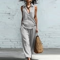 thumbnail image 1 of BRELIL Women's Two Piece Sets V Neck Sleeveless Top Wide Leg Pants Casual Summer Lounge Matching Outfits Solid Boho Vacation Travel Tracksuit, Gray XL, 1 of 9