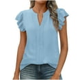 thumbnail image 1 of MORESEC Women's V Neck Short Sleeve Ruffle Tops Casual Basic Tee Shirts Summer Beach Vacation Fashion Clothes, Sky Blue XL, 1 of 8