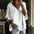 thumbnail image 1 of MORESEC Women's V Neck T-Shirt Cotton Linen Short Sleeve Flowy Casual Blouse Top Solid Basic Tee For Party Outfit And Daily Wear, White S, 1 of 7