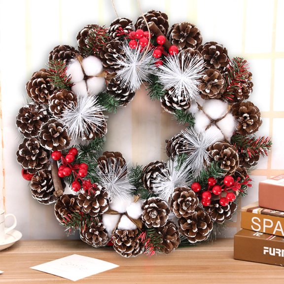 MORESEC XUld Home 13.78-Inch Christmas Pinecone Wreath Black Plastic Rattan Circle Wall Hanging Decor Decor