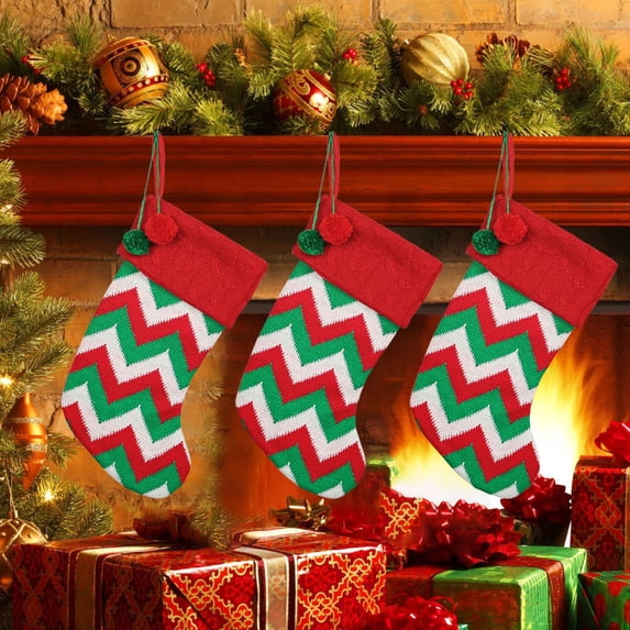 MORESEC XUld Home 15.35-Inch Red Christmas Stocking Knitted Fabric Hanging Sock Decor for Fireplace Tree Gift Storage Home