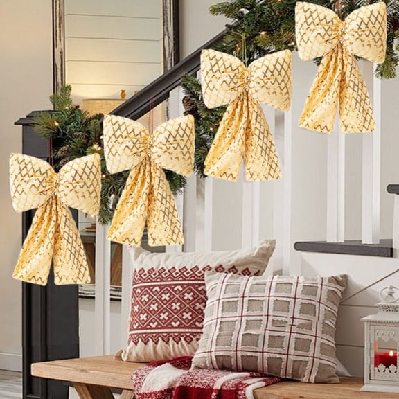 MORESEC XUld Home 2-Pack Christmas Sequin Bow Pendant Tree Decoration Craft Polyester 30x20x5cm Silver Gold Red Green House Warming Gifts Home