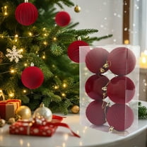 MORESEC XUld Home 6-Piece Flocked Christmas Ball Ornament Set 8cm Red White Green Velvet Tree Decorations Multiple Shapes Holiday Party Decor Christmas Ornaments