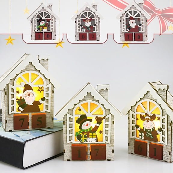 MORESEC XUld Home Christmas Countdown 25 Days Calendar with Lights Xmas Wooden Advent Ornament Decoration Beige for Home Tabletop 11.5x13.5x3cm Dorm Room Essential