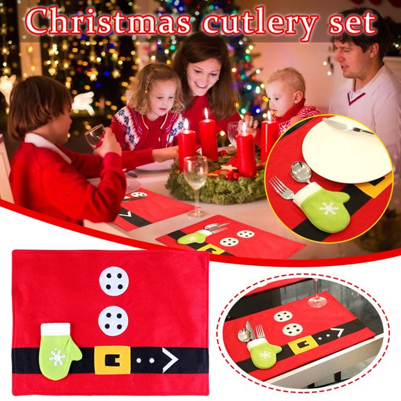 MORESEC XUld Home Christmas Placemats Non-Slip Santa Shape Table Mats Heat Resistant for Holiday Party Dining Decor 45x23cm Fall Decor