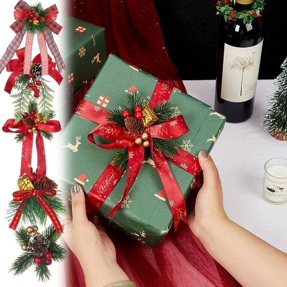 MORESEC XUld Home Christmas Present Wrapping Bows Ribbon Set 5 Designs Red Green for Wreath Gift Box Tree Stair Handrail Decor Home