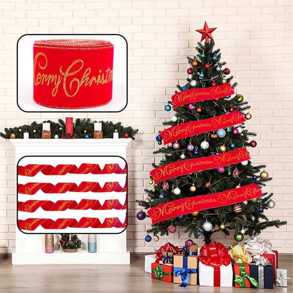MORESEC XUld Home Christmas Ribbon Plush Decorative Bow Red Cloth Material with Text Design for Gift Wrapping Tree Christmas Gifts