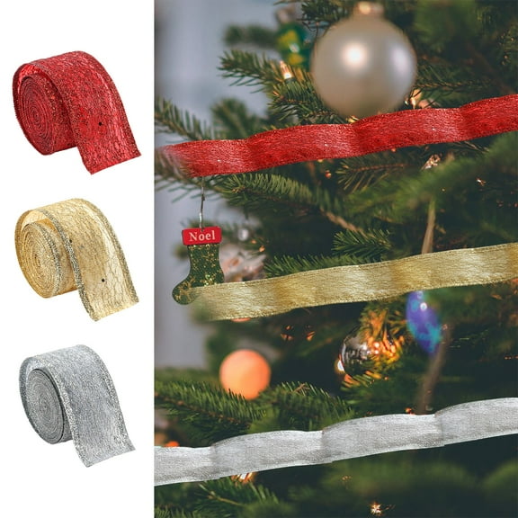 MORESEC XUld Home Christmas Sequin Mesh Ribbon Red Gold Silver 2.17-Inch Cloth Gift Wrapping Tree Decor House Warming Gifts Home