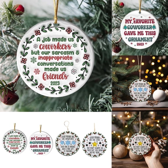 MORESEC XUld Home Personalized Circular Friendship Christmas Tree Decorations Acrylic Ornament for Hanging Gift Holiday Party Room Decor