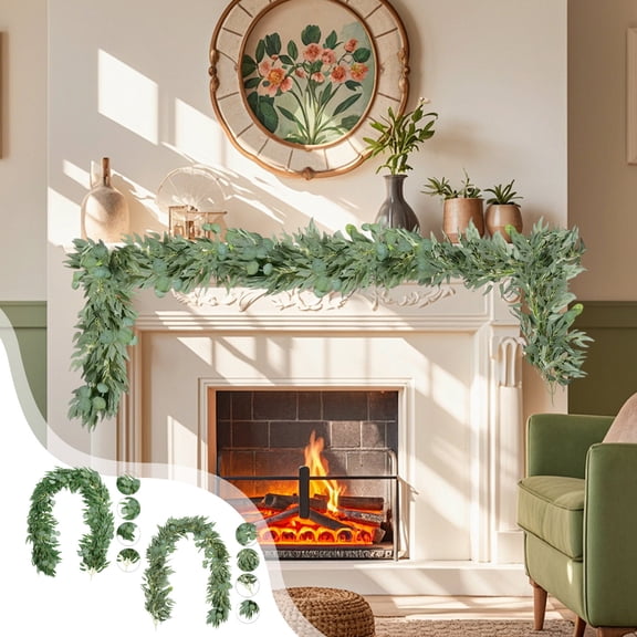 MORESEC XUld Home Simulation Eucalyptus Vines 200cm Wedding Decoration Willow Leaf Artificial Plants Green Gray Encrypted Eucalyptus Garland House Warming Gifts Home