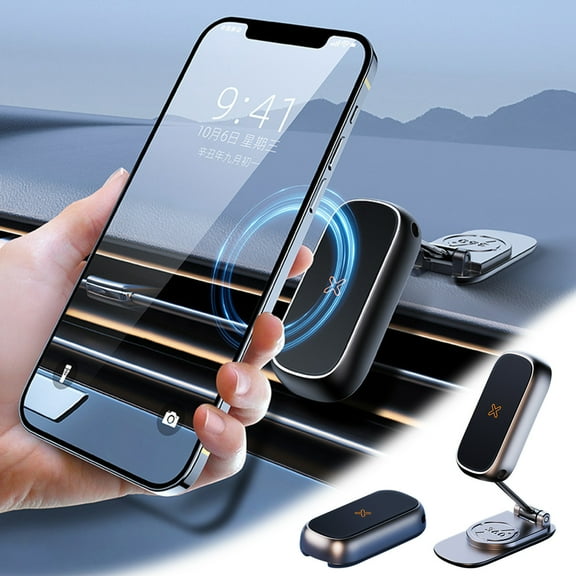 MORESEC under $5 Car Phone MountMagnetic Car Phone Mount, Dashboard & Windshield Adhesive, Strong Hold & 360 Rotation, Foldable Compact Design