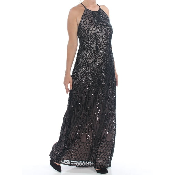 MORGAN & CO $139 Womens New 1076 Black Sequin Patterned Backless Gown 14W Plus