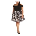 thumbnail image 1 of MORGAN & CO Womens Black Floral Sleeveless Off Shoulder Above The Knee Cocktail Fit + Flare Dress Plus 14W, 1 of 4