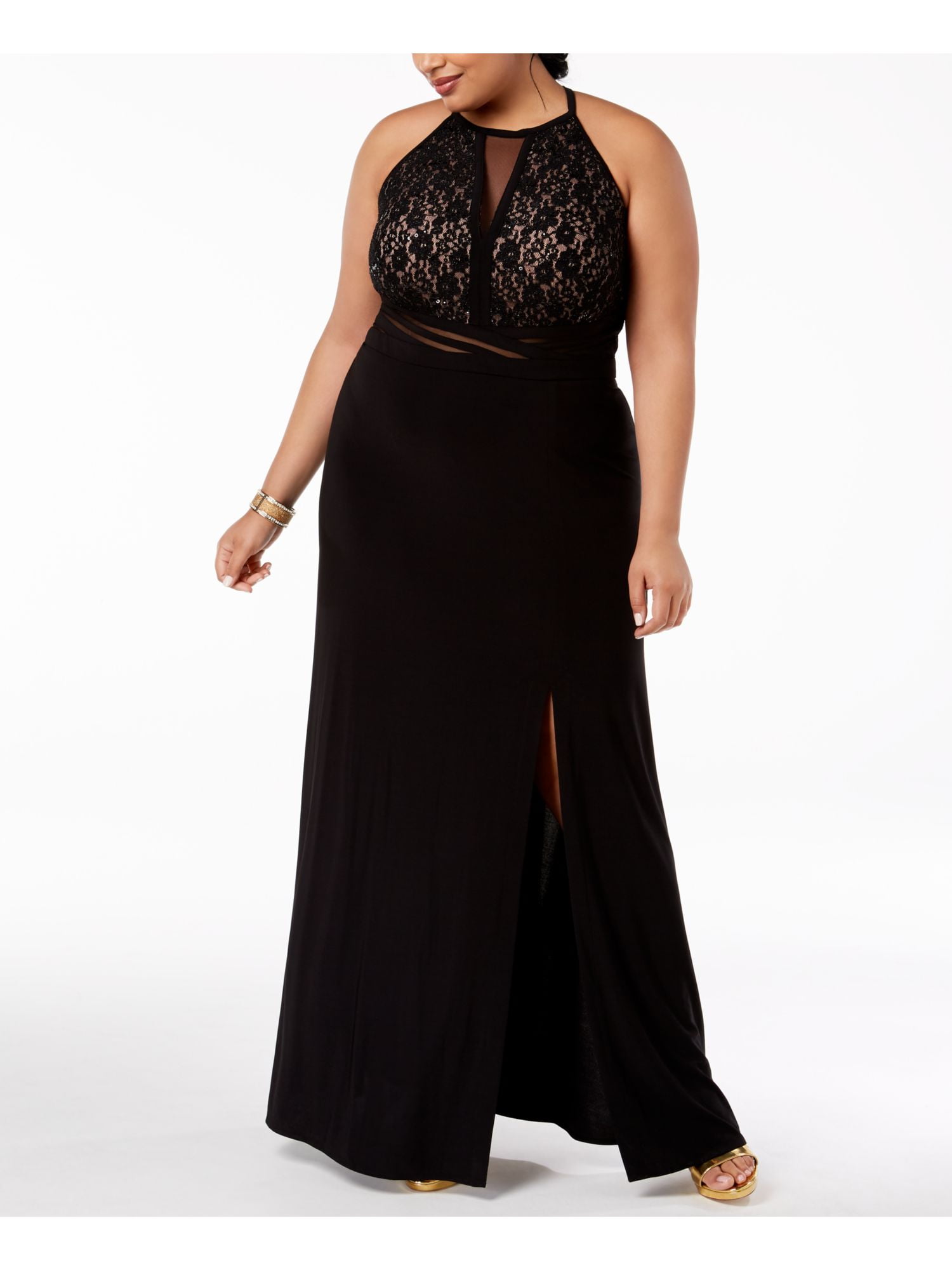 MORGAN & CO Womens Black Lace Open Back Gown Halter Maxi Evening Dress Plus  20W - Walmart.com
