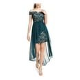 thumbnail image 1 of MORGAN & CO Womens Green Lace Embellished Floral Short Sleeve Off Shoulder Maxi Evening Hi-Lo Dress 0, 1 of 2