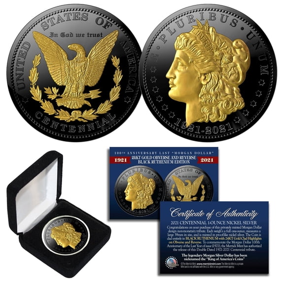 MORGAN DOLLAR Tribute Coin 100th Anniversary BLACK RUTHENIUM & 24K GOLD w/ BOX