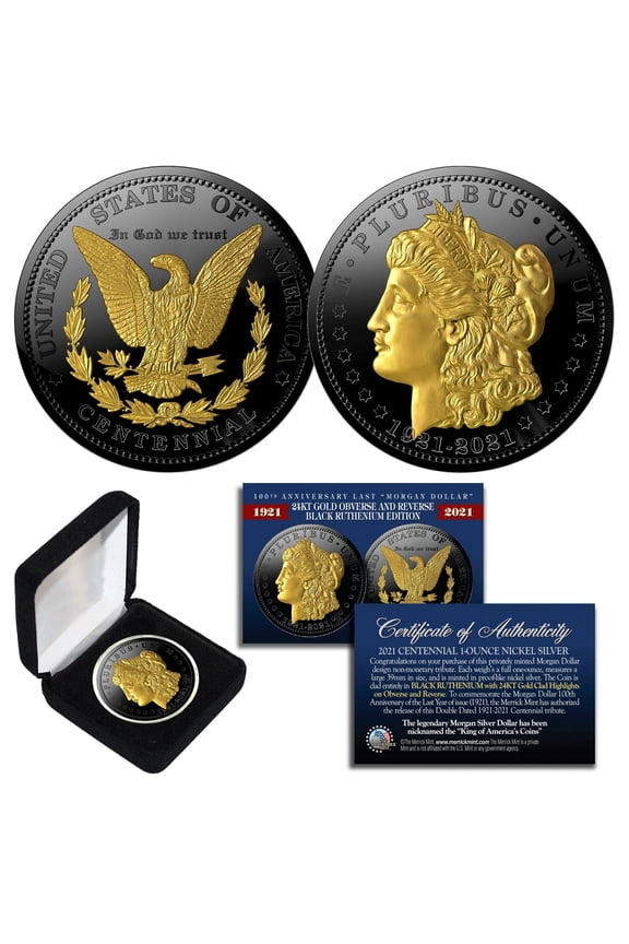 MORGAN DOLLAR Tribute Coin 100th Anniversary BLACK RUTHENIUM & 24K GOLD w/ BOX