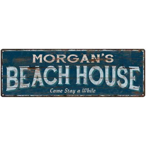 MORGAN'S Beach House Blue Rustic Cabin Home Decor 8x24 Metal 108240026062
