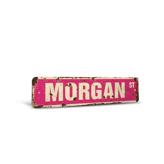 MORGAN Vintage Style Rustic Street Sign – Childrens Name Room Sign Retro Decorative Wall Sign for Home, Bar, Garage, or Outdoor Use | 6" X 24" Plastic Road Sign