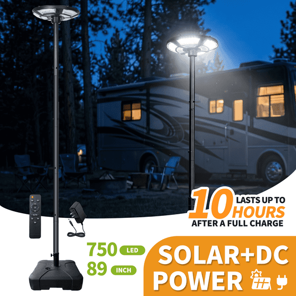MORGLAD 89" Freestanding Solar Lamp Post Light with Weighted Base, 2800LM Downward Floodlight, Dual-Charge, Motion Sensor Complete Set