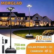 MORGLAD 89" Solar Lamp Post Light with Steel Pole & Base, 750 LEDs 2800LM Outdoor Street Light, Solar Powered & DC Backup Charging, IP65 Waterproof