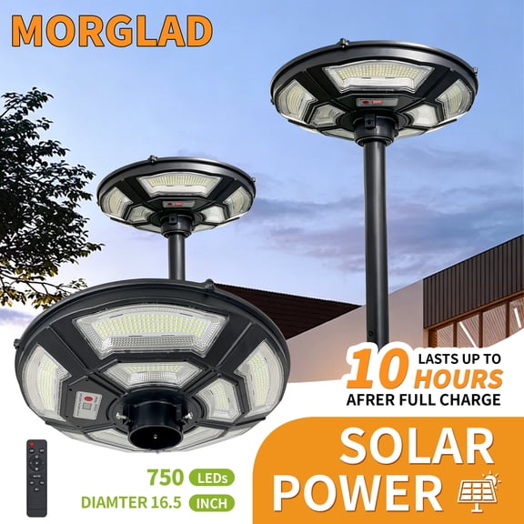 MORGLAD 16.5" Solar Lamp Post Light, 750 LEDs 2800LM Outdoor Street Light, Solar Powered, Fits 3" & 2 3/8" Poles, IP65 Waterproof, Pole Not Included